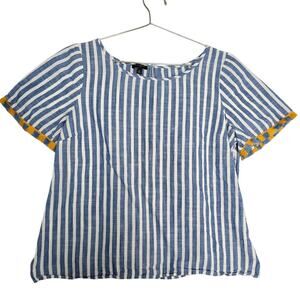 Talbots Womens Large Petite Striped Top Yellow Fringe Zip Coastal Boho Blouse